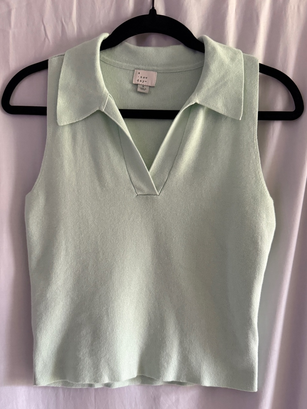 a new day Pale Mint Green Sleeveless Polo Knit Tank